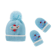 Winter Warm Baby Hat Gloves Set Children Fur Ball Knitted Beanies Cap Mitten Kit Multicolor