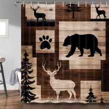 Cortina de ducha rústica para cabaña, 72x84 pulgadas, oso, ciervo, bosque