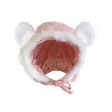 (Pink) Baby Head Wrap Hat Spring Autumn Winter Cute Bear Beanies Cap 0-10M Girl Boys Thickened Bonnet Ear Protections Hat Milky white
