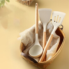 Silikon-Küchenhelfer-Set mit Holzgriffen, 3-teilig