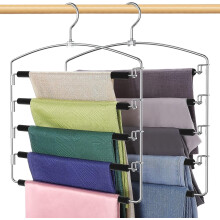 Percha para pantalones de acero inoxidable de 5 niveles con espuma antideslizante.