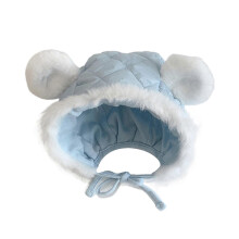 (Blue) Baby Head Wrap Hat Spring Autumn Winter Cute Bear Beanies Cap 0-10M Girl Boys Thickened Bonnet Ear Protections Hat Milky white