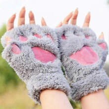 Dames/Meisjes Kattenpoot Handschoenen Winterhandschoenen Vingerloze Pootwanten Warme Pluche Halfvinger Winterhandschoenen Set van 2: zwart + grijs