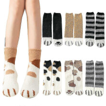 6 Pairs Cat Paw Fluffy Socks Women Cat Socks Fuzzy Cosy Warm Slipper Socks Animal Bed Socks