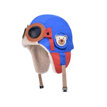 (royal blue) Lovely Unisex Baby Pilot Hat With Glasses Warm Ear Flaps Lei Feng Hat Cold Winter Head Accessory royal blue
