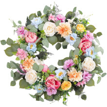 Coroană florală artificială de 24 de inci cu bujor, trandafir și dalie