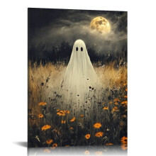 Vintage Halloween Leinwandbild – Geist im Kürbis