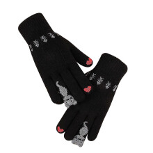 Women Girl Knitted Finger Keep Warm Print Winter Gloves Soft Warm Mitten