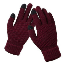 Women's Winter Touch Screen Gloves Warm Fleece Lined Knit Gloves Elastic Cuff Winter Texting Gloveswine Red