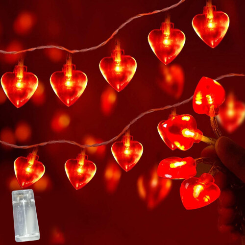 Guirnalda de luces LED en forma de corazón – 10/20/40 luces, funciona con pilas
