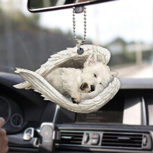 White West Highland Terrier Sleeping Angel Wing Westie Memorial 2d Flat Car Rear View Mirror Accessories Christmas Tree Ornament Decoration Hanging Ch