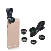 5-in-1 Universal Clip-on Mobile Phone Lens Kit, Fisheye Wide-Angle Macro Telephoto CPL Lens, Compatible with iPhone, Xiaomi, Huawei