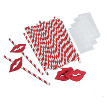 50 pailles décoratives en papier en forme de lèvres rouges pour cocktails, idéales pour une fête de remise de diplômes.