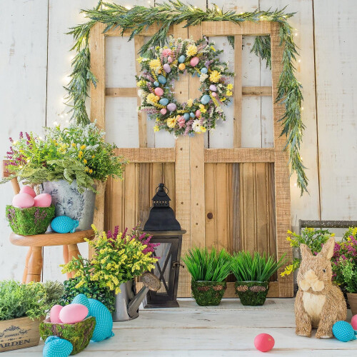 45 cm paaskrans met bloemen en eieren