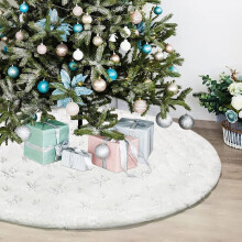 35 inch kerstboomrok van wit imitatiebont met zilveren accenten