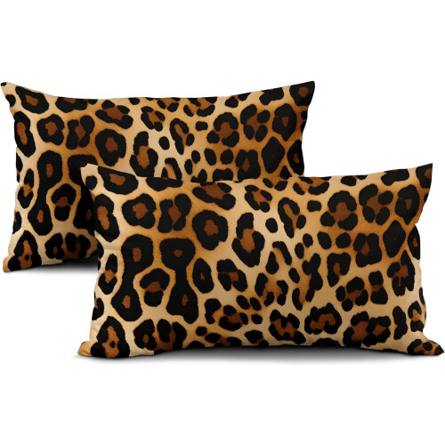 Set di 2 federe con stampa leopardata, 30x51 cm. 1