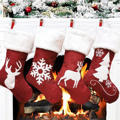 4er-Pack Weihnachtsstrümpfe, Plüschstoff, 44,7 x 19,6 cm