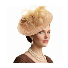 (Khaki) Women’s Elegant Prom Fascinator - with Veil - for Special Occasions