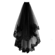 Velo da sposa corto in pizzo nero con pettine, velo da cappella cattolica per cosplay femminile