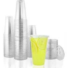 Gobelets jetables transparents en plastique de 59 cl avec couvercles, paquet de 100, gobelets pour toutes les occasions festives