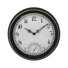 Horloge murale extérieure étanche avec thermomètre - Horloge de jardin ronde vintage 12 pouces IP44