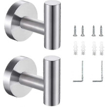 2 Pcs Bathroom Towel Hooks Silver Coat Hooks Robe Hooks Stainless Steel Lavatory
