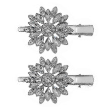 Women's Elegant Hairpin Rhinestone Flower Barrette Silver 6x3.5cm 2Pcs