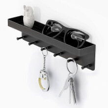 Porte-clés vintage autocollant avec 6 crochets et une étagère, pour couloir/cuisine/bureau