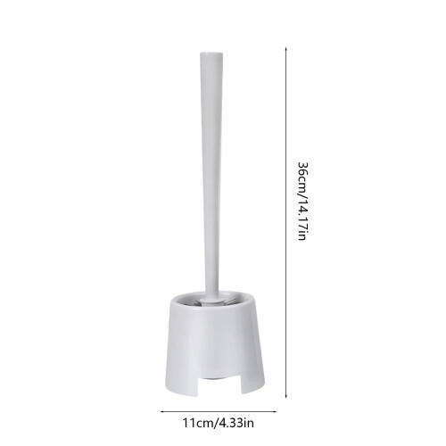White Plastic Toilet Brush with Long Handle and Holder 2