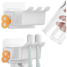 Lot de 2 supports muraux pour brosses Ă dents avec distributeur de dentifrice, support mural en plastique compatible (blanc)