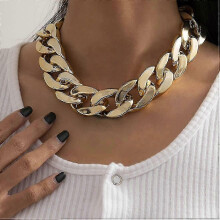 Goldene Punk-Halskette mit kubanischer Gliederkette, leicht, klobig, oval, Statement-Hip-Hop-Schmuck