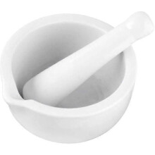 Ceramic kitchen mortar and pestle for crushing garlic, pepper, parsley, spices, sauces and condiments, white, dishwasher safe, 11 x 6 cm, 1 piece