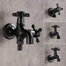 Grifo exterior moderno de latón antiguo negro, monomando de agua fría para jardín, baño, lavadora y fregona.
