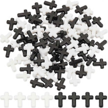 100Pcs Acrylic Beads 16mm Black White Bead Bulk Small Crosses Spacer Loose Beads Connector Beads for DIY Bracelets Keychain Jewelry Making Craft