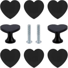 Lot de 8 boutons de meuble noirs en forme de cœur de 3,2 cm (1,26 pouce) pour commode, tiroir, armoire et salle de bain. Quincaillerie en alliage.