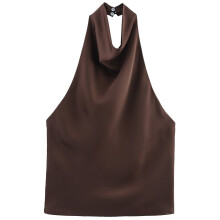 Stylish Halter Neck Tank Top Textured Comfortable-brown S
