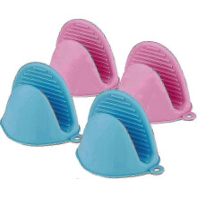 Gants de cuisine en silicone 2025, lot de 2 paires, maniques de cuisine en silicone, mini gants de four résistants à la chaleur (bleu + rose)