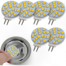 6 Pack G4 LED Bulbs, Warm White, 2W Equivalent to 20W Halogen, 12V AC/DC-Compatible for Recessed Cabinet Lighting