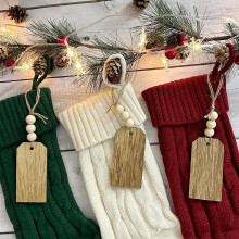 Etichetta in legno per calza di Natale – 10x5 cm, fai da te