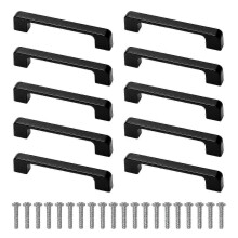 Lot de 10 poignées de meuble noires avec vis pour placard de cuisine/penderie, entraxe 96 mm XXF