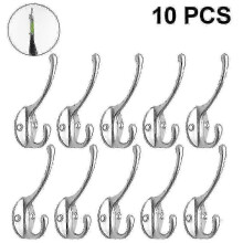 Lot de 10 patères murales rustiques uniques, robustes, à double crochet, style rétro argenté