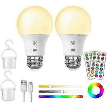 Rechargeable LED Light Bulb with Remote, 8W Smart RGB Color Changing, 9+3 Color Temp, E27 Dimmable Touch Control Bulb with Timer