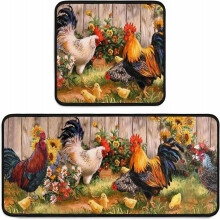Zestaw dywaników kuchennych Rooster & Sunflower, mikrofibra, 2 sztuki