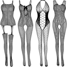 Confezione da 4 pezzi di lingerie da donna in rete, body in pizzo, babydoll sexy, pigiama