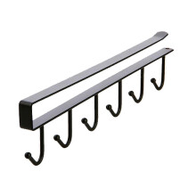 Iron Over Cabinet Hook Rack Black Durable Space-Saving Design Six Hooks No Drilling Wall Mounted Multi-Functional Storage Organiser for Kitchen Wardro