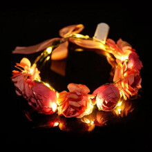 Coroa de flores LED – Tiara de tecido ajustável com 20 luzes.