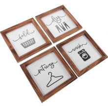 Plaques murales en bois pour buanderie, style rustique, lot de 4, style ferme.