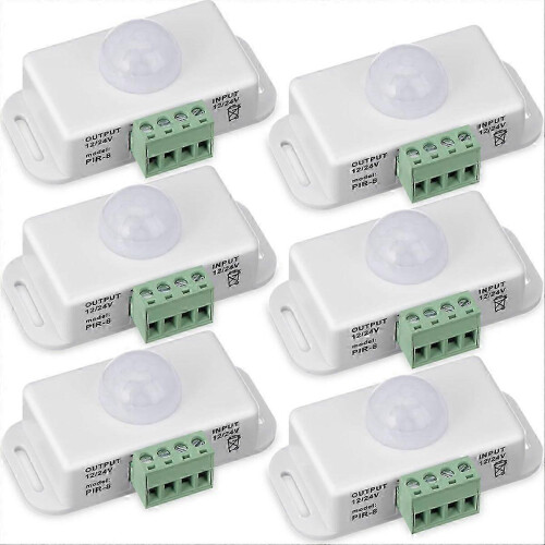 Lot de 6 détecteurs de mouvement infrarouges PIR 12V/24V avec interrupteur lumineux intégré.