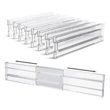 Lot de 8 séparateurs de tiroir, réglables en hauteur (8,1 cm), extensibles de 28 à 52,3 cm, pour l'organisation des tiroirs de cuisine.