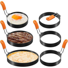 Juego de 6 aros profesionales para huevos y tortitas de acero inoxidable, plancha para huevos fritos con mango de silicona para el desayuno.